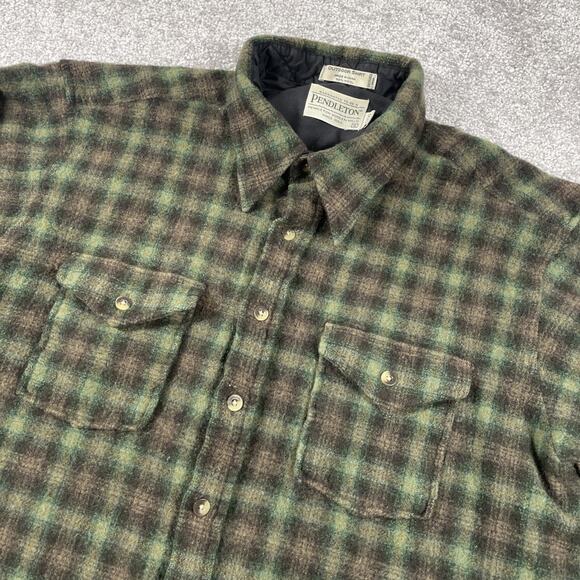 Pendleton Wool Flannel Shirt Mens Medium Lined Plaid Green (Sz Tag XL Long) - Picture 1 of 12
